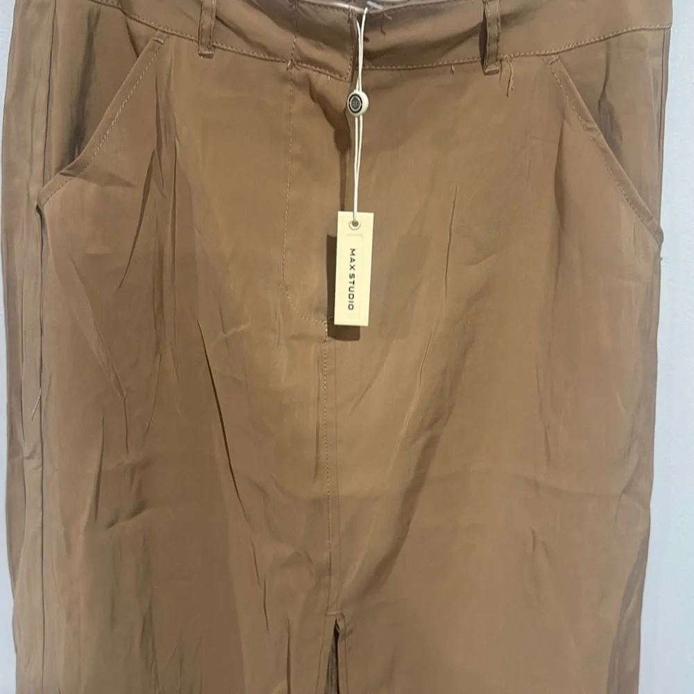 Max Studio Tan Pleated Maxi Skirt for Casual Wear